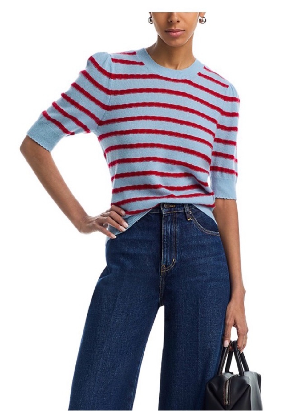 Frame Light Blue & Red Striped Women’s Short Sleeve Sweater size small
